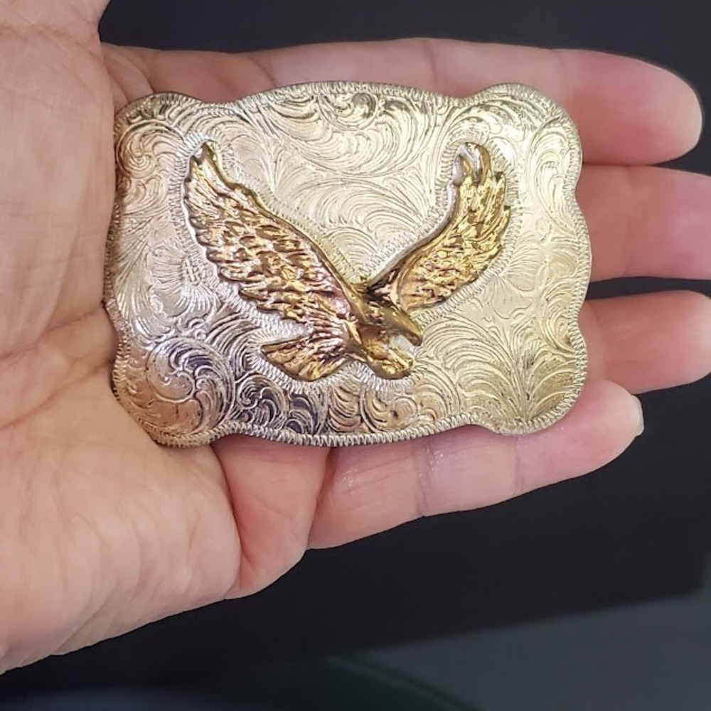 Eagle Belt Buckle Silver Gold Tone M&F Western Heritage Mexico Western Cowboy